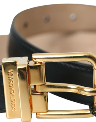 Dolce &amp; Gabbana Black Leather Gold Metal Buckle Belt Men