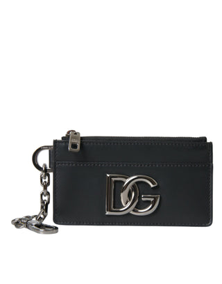 Dolce &amp; Gabbana Black Calfskin Leather DG Logo Card Holder Wallet Men