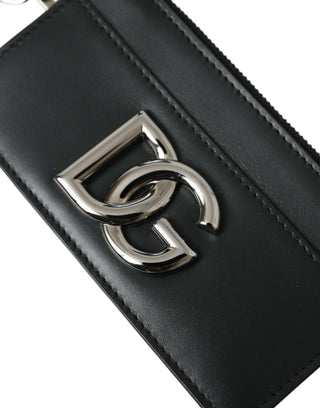 Dolce &amp; Gabbana Black Calfskin Leather DG Logo Card Holder Wallet Men