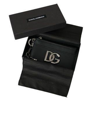 Dolce &amp; Gabbana Black Calfskin Leather DG Logo Card Holder Wallet Men