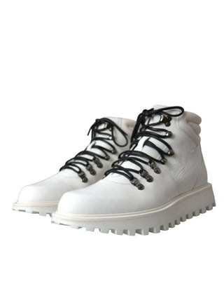 Dolce &amp; Gabbana White Vulcano Trekking Men Ankle Boots Shoes