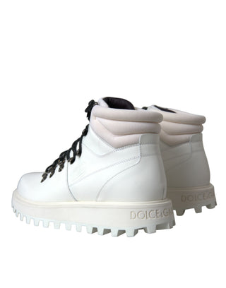 Dolce &amp; Gabbana White Vulcano Trekking Men Ankle Boots Shoes