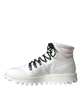 Dolce &amp; Gabbana White Vulcano Trekking Men Ankle Boots Shoes