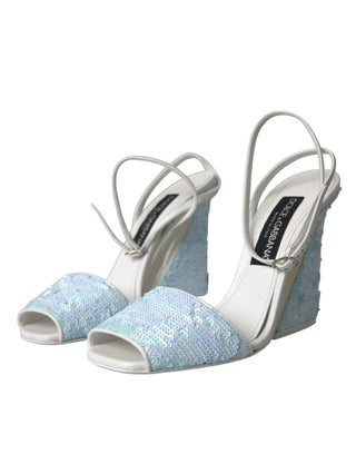 Dolce &amp; Gabbana Light Blue Sequin Ankle Strap Sandals Shoes