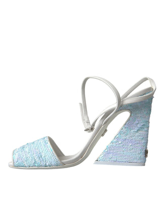 Dolce &amp; Gabbana Light Blue Sequin Ankle Strap Sandals Shoes