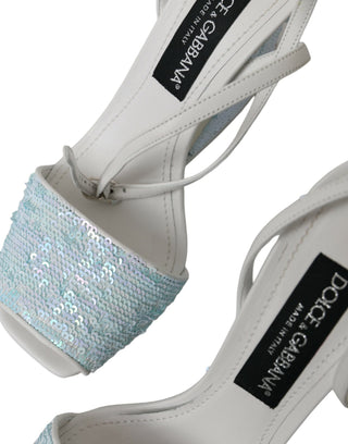 Dolce &amp; Gabbana Light Blue Sequin Ankle Strap Sandals Shoes