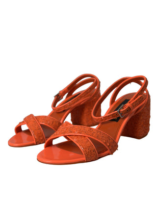 Dolce &amp; Gabbana Orange Sequin Ankle Strap Sandals Shoes