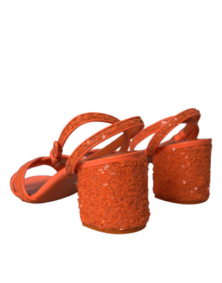 Dolce &amp; Gabbana Orange Sequin Ankle Strap Sandals Shoes