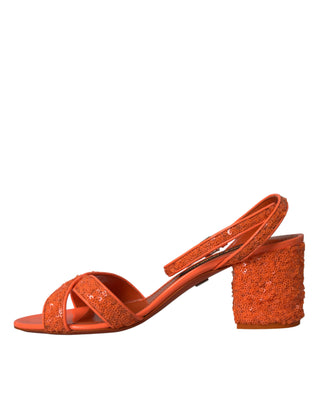 Dolce &amp; Gabbana Orange Sequin Ankle Strap Sandals Shoes