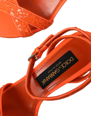 Dolce &amp; Gabbana Orange Sequin Ankle Strap Sandals Shoes