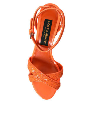 Dolce &amp; Gabbana Orange Sequin Ankle Strap Sandals Shoes