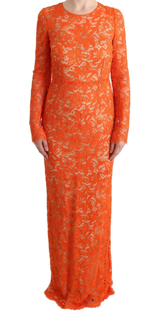 Dolce &amp; Gabbana Elegant Long-Sleeve Full-Length Orange Sheath Dress