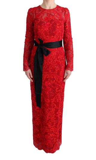 Dolce &amp; Gabbana Elegant Red Sheath Dress with Silk Bow Belt