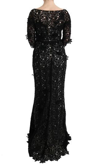 Dolce &amp; Gabbana Elegant Black Maxi Shift Dress with Floral Applique