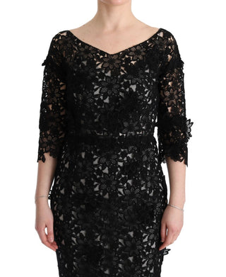 Dolce &amp; Gabbana Elegant Black Maxi Shift Dress with Floral Applique