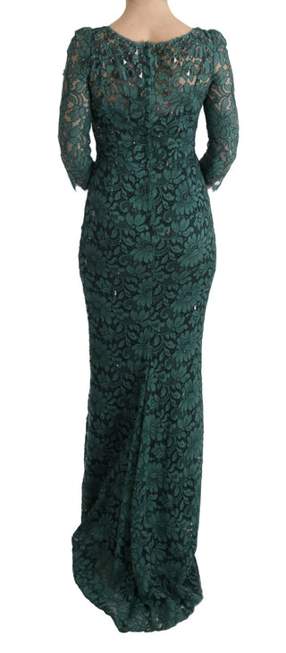 Dolce &amp; Gabbana Elegant Green Crystal Embellished Sheath Dress