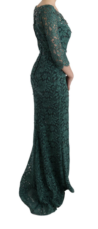 Dolce &amp; Gabbana Elegant Green Crystal Embellished Sheath Dress