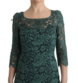 Dolce &amp; Gabbana Elegant Green Crystal Embellished Sheath Dress