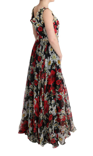 Dolce &amp; Gabbana Floral Maxi Gown with Sunflower Print and Crystals