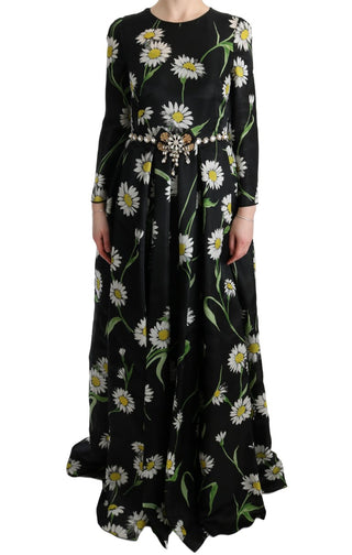 Dolce &amp; Gabbana Elegant Sunflower Maxi Gown with Crystals