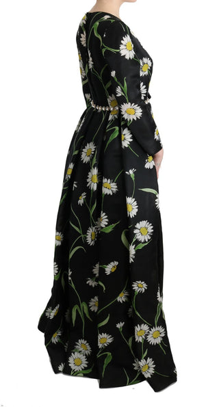 Dolce &amp; Gabbana Elegant Sunflower Maxi Gown with Crystals