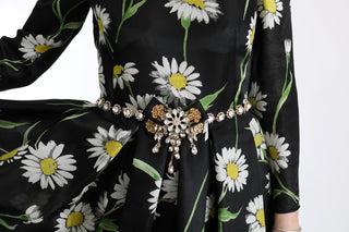 Dolce &amp; Gabbana Elegant Sunflower Maxi Gown with Crystals