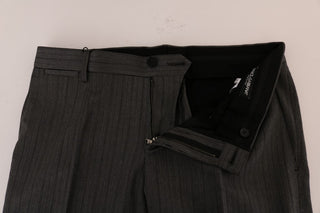 Dolce &amp; Gabbana Elegant Gray Striped Wool Formal Trousers