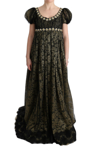 Dolce & Gabbana Sunflower Lace Crystal Maxi Shift Dress