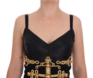 Dolce & Gabbana Elegant Black A-Line Sleeveless Dress with Gold Details