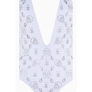 Philipp Plein White Rhinestone Embellished Swimsuit