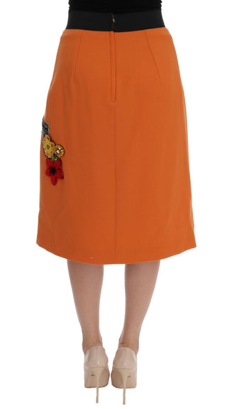 Dolce &amp; Gabbana Embellished Wool Skirt in Vivid Orange