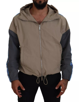 Dsquared² Brown Gray Sleeves Hooded Full Zip Jacket