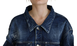 Dsquared² Blue Distressed Collared Denim Jacket