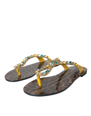 Dolce &amp; Gabbana Mustard Crystal Calf Leather Beachwear Shoes