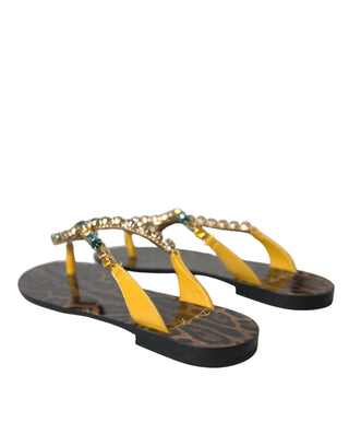 Dolce &amp; Gabbana Mustard Crystal Calf Leather Beachwear Shoes