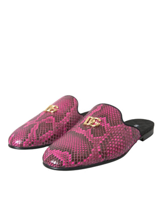 Dolce &amp; Gabbana Fuchsia Python Logo Mule Flat Sandals Shoes