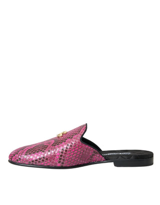 Dolce &amp; Gabbana Fuchsia Python Logo Mule Flat Sandals Shoes