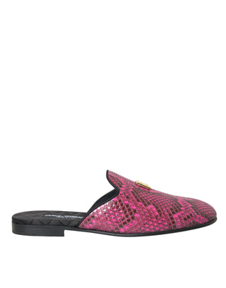 Dolce &amp; Gabbana Fuchsia Python Logo Mule Flat Sandals Shoes