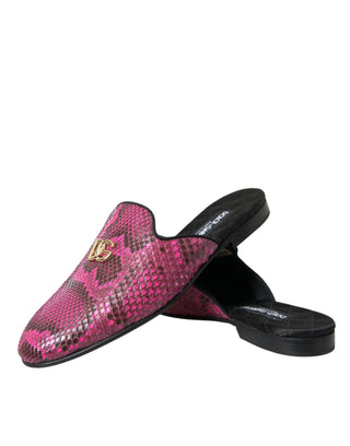 Dolce &amp; Gabbana Fuchsia Python Logo Mule Flat Sandals Shoes