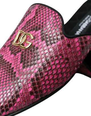 Dolce &amp; Gabbana Fuchsia Python Logo Mule Flat Sandals Shoes