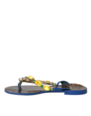 Dolce &amp; Gabbana Blue Crystal Calf Leather Beachwear Shoes