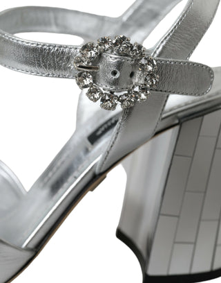 Dolce &amp; Gabbana Silver Lambskin Leather Heels Sandals Shoes