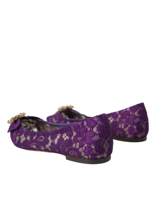 Dolce &amp; Gabbana Purple Taormina Lace Crystal Loafers Shoes