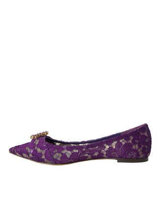 Dolce &amp; Gabbana Purple Taormina Lace Crystal Loafers Shoes