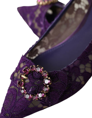 Dolce &amp; Gabbana Purple Taormina Lace Crystal Loafers Shoes