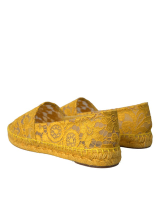 Dolce &amp; Gabbana Yellow Taormina Lace Espadrille Loafers Flats Shoes