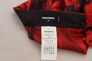 Dsquared² Red Printed High Waist Wide Leg Cropped Pants