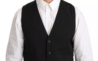 Dolce & Gabbana Black Wool Stretch Waistcoat Formal Dress Vest