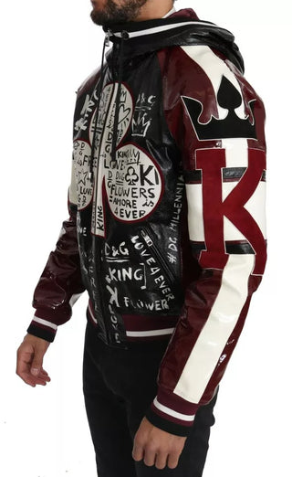 Dolce & Gabbana Black Bordeaux Hooded Leather DG King of Love Jacket