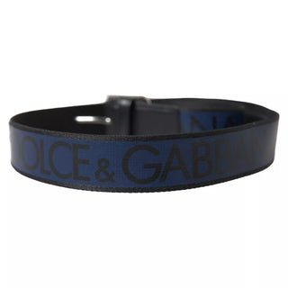 Dolce &amp; Gabbana Black Blue Logo Silver Metal Buckle Belt